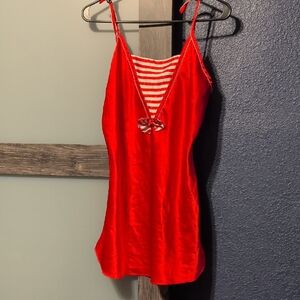 Red Striped Chemise with Bow Detail